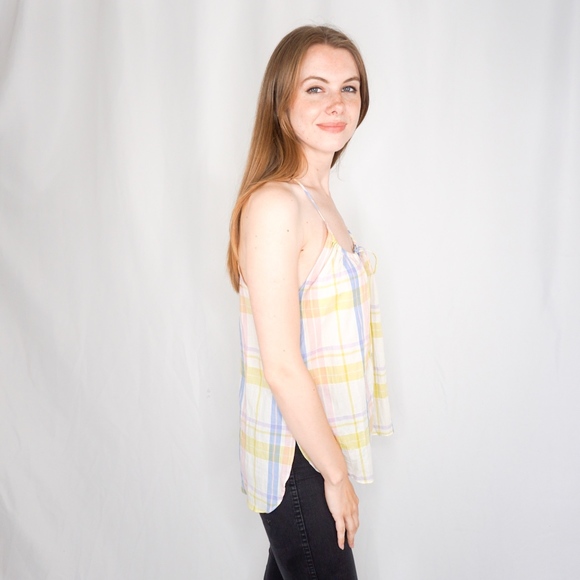 CREATURES OF COMFORT Cotton Plaid Tank Top Blue - Picture 3 of 8